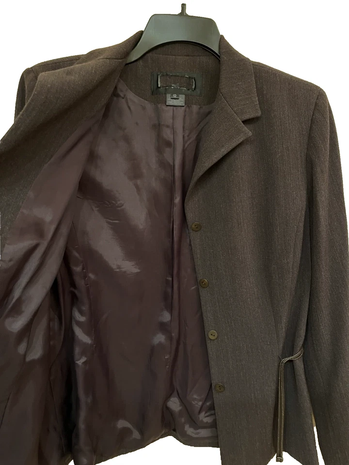 FINITY коричневый женщин BLAZER скрытый кнопка застежки с подкладкой подпоясанный сделано в США sz 12 - Изображение 3 из 4