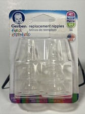6 Gerber First Essentials Silicone Replacement Bottle Nipples Medium Flow 4 mo