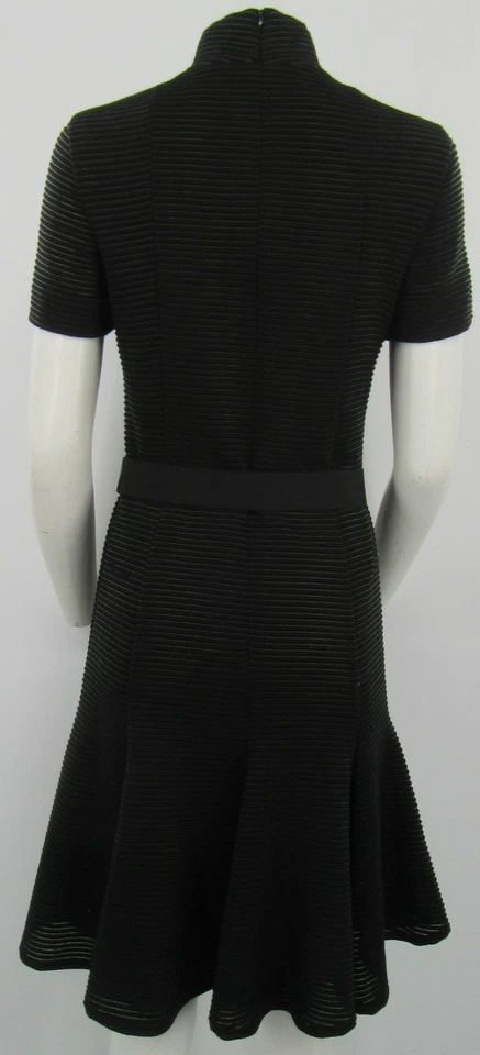 Akris Punto Blk Textured Short Sleeve Flare Dress with Mock Neck and Belt Size 8 - Image 3 of 4