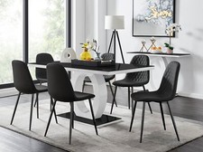 Image of GIOVANI White Gloss Black Glass Dining Table & 6 Faux Leather Dining Chairs