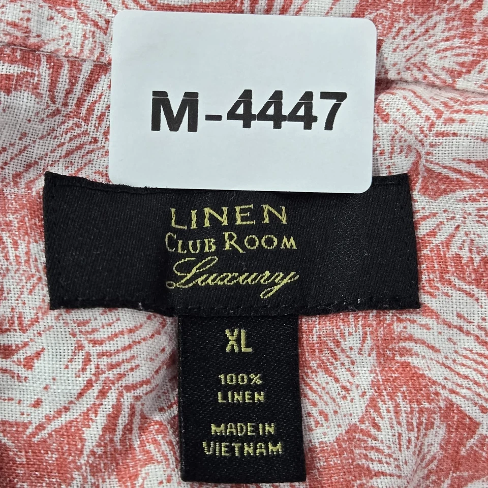 Camisa con botones Club Room para hombre XL roja 100 % lino estampado de hojas hawaiana manga corta Foto 2 de 4