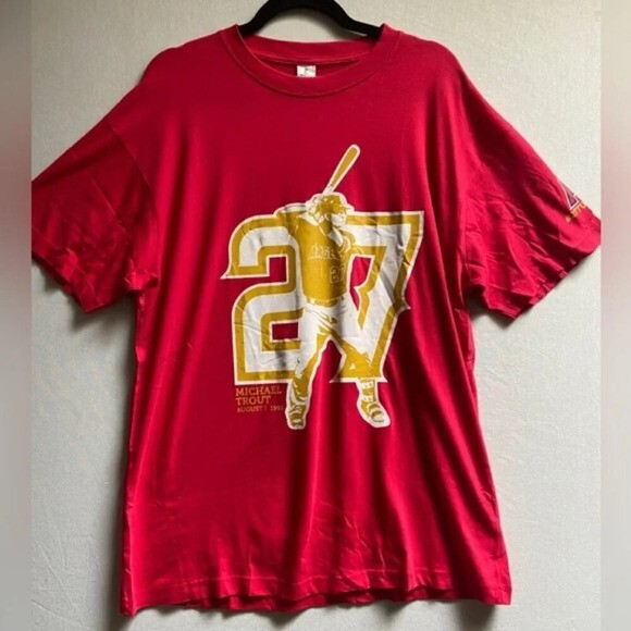 TROUT27Tシャツ Anaheim Angels Mens XL Mike Trout #27 Turns 27 Red Short