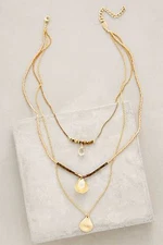 NIP Anthropologie Halfshell Layered Necklace, Gold, 14k gold plated metal
