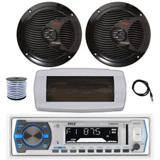Pyle Bluetooth Marine Receiver, Cover, Antenna,Wire, 2x 8'' 180W Black Speakers
