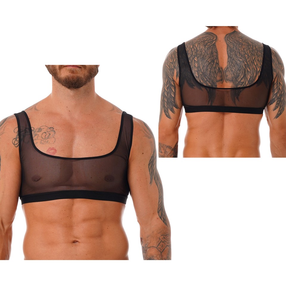 iEFiEL Lingerie Intimo da Uomo Sissy Sexy Nero in Pizzo Floreale Trasparente 2 PCS Bra Scollo a