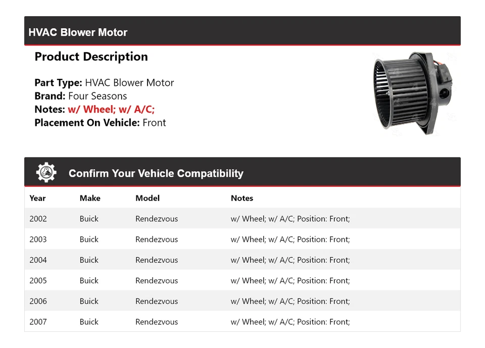 Motor soplador delantero 4 estaciones 2003 2004 2005 para Buick Rendezvous 2002-2007 Foto 2 de 4