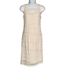 Michael Edwards Sleeveless Lace Dress Medium Beige Knee Length Whimsygoth Party