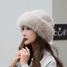 Women Solid Plush Faux Fur Beanie Hat Skull Cap Brimless Fluffy Winter Thermal