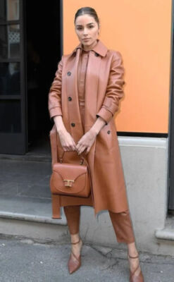 New Unique Stylish Elegant BROWN Halloween Lambskin Leather Women Trench Coat