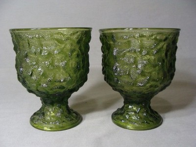 2 Vintage Anchor Hocking E.O. Brody Flower Vases In The Milano Green Pattern