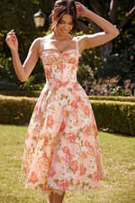 House of cb ROSALEE Pink Peony Print Cotton Bustier Sundress(XS regular cup)
