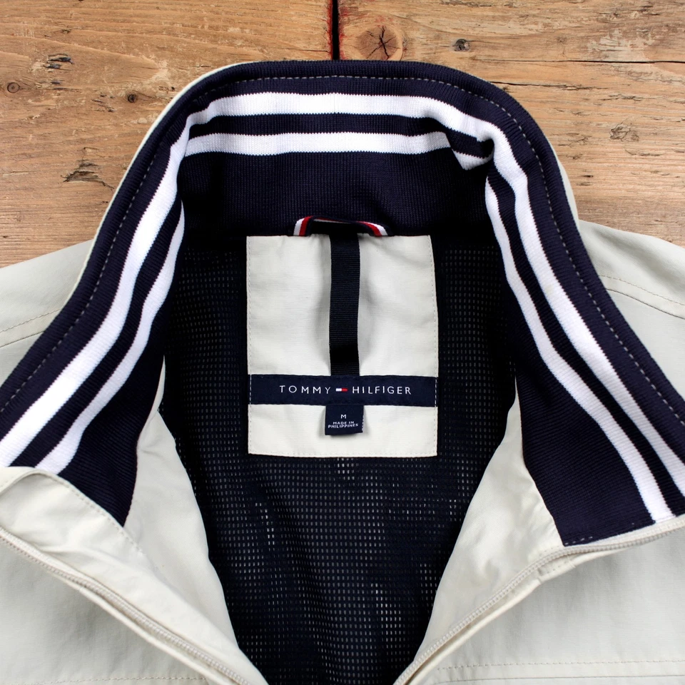 Tommy Hilfiger Windbreaker Jacket M Mens 00s Cream Bomber Mesh Lined Lightweight - Image 3 of 4