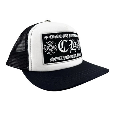 Chrome Hearts CH Logo Patch Black/White Hollywood Trucker Hat