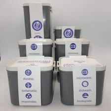 NEW Set of 6 Astrik Biodegradable Plastic Dry Storage Containers Canisters Gray