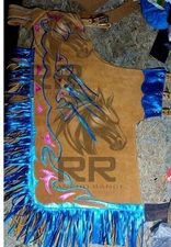 Bull Riding Pro Rodeo Chaps western Brown Leather Bronc Show Adult chap fringes