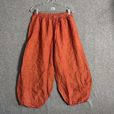 Bryn Walker Women's Medium Orange 100% Linen Pull On Barrel Ballon Leg Pants
