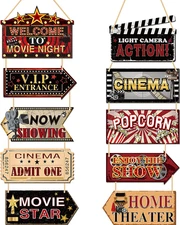 Wooden Movie Theater Decor Set - Vintage Rustic Wall Art for Home Cinema