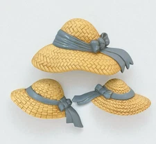 VTG Homco Home Interiors 1987 Burwood Blue Bonnet Straw Hats Wall Hanging Decor