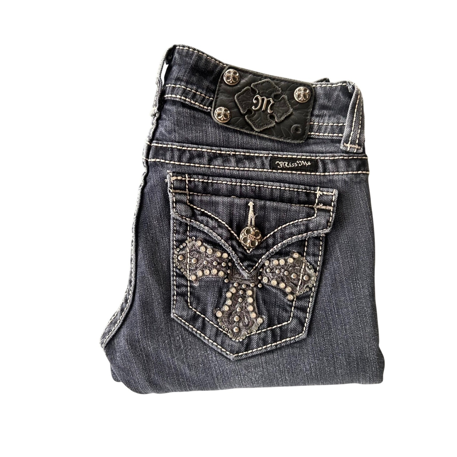 Miss Me Jeans JP5046SKX Skinny Black Embellished Pockets Size 26 Grunge Whimsy