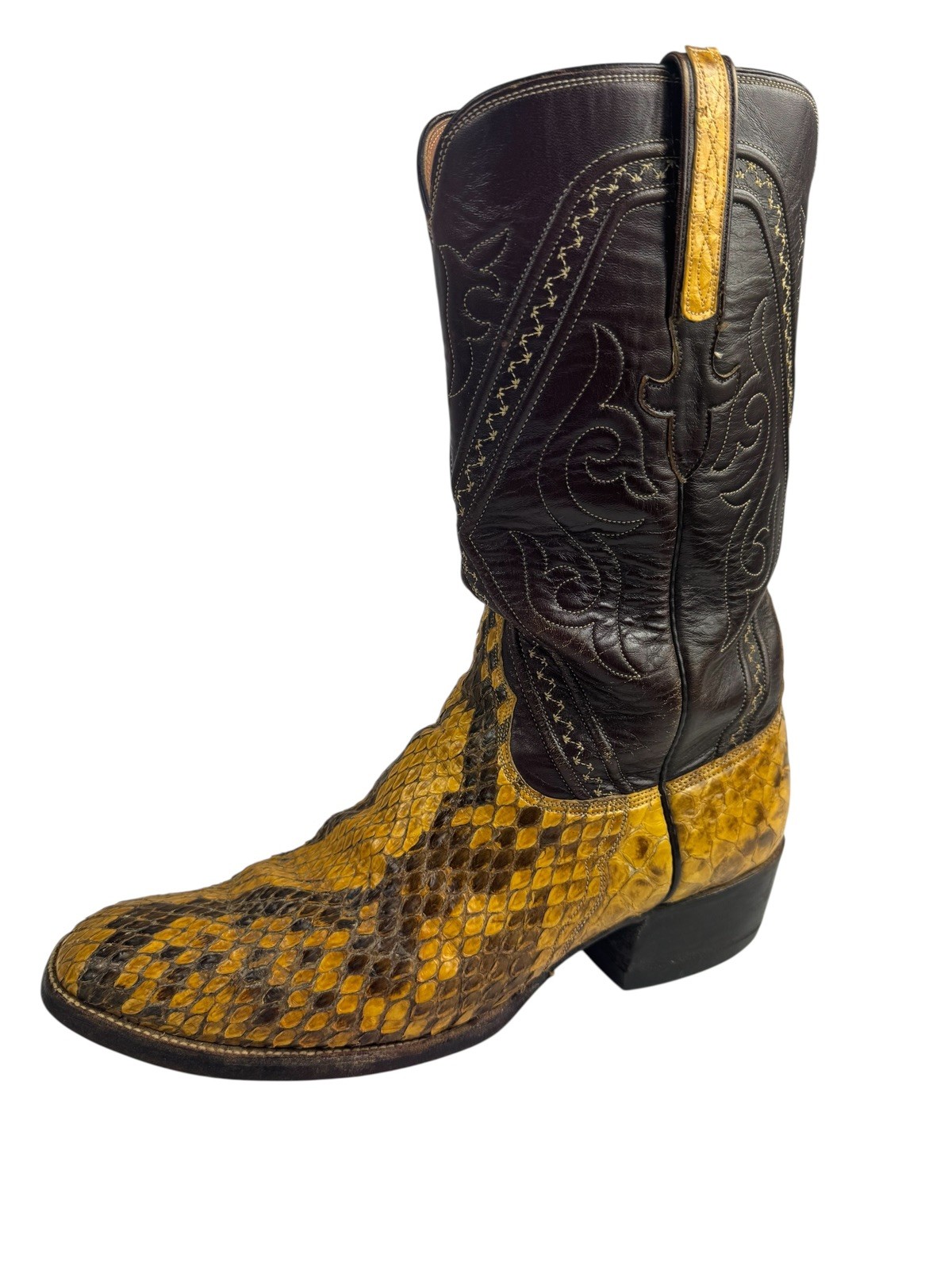 Luchesse Brown Leather Snake Skin Python Cowboy B… - image 1