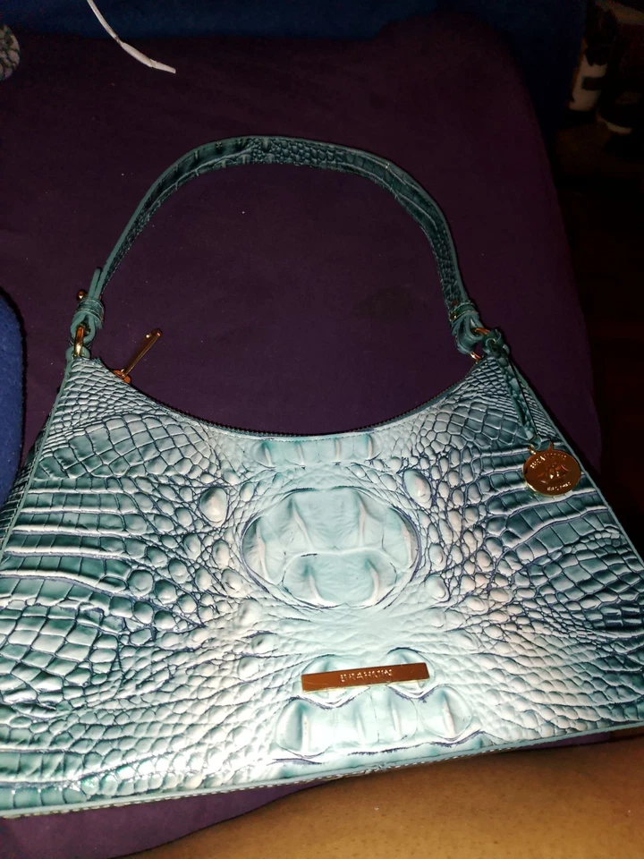 Brahmin Esme Shoulder Bag Bermuda Solid Blue Green Melbourne Leather - Image 4 of 4