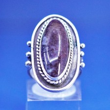Size 6, vintage Sterling 925 silver handmade ring with agate stone and beads