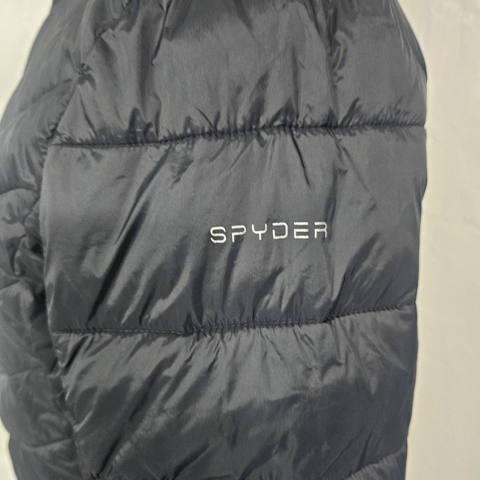 Abrigo de invierno aislado Spyder chaqueta acolchada largo negro cremallera completa con capucha pequeño Foto 4 de 4