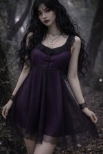 Sheer Sleeveless Dress 14 Purple Black Ruffle Flowy Whimsigoth Dark Fairy Y2K