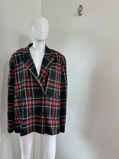Ces Femme Blazer Jacket Womens Size L Oversized Tartan Plaid Coat Work Holiday