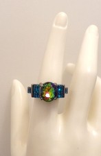 Fashion Ring, Unbranded, A Stone Like a Rainbow on a Black Band, Size 7.5