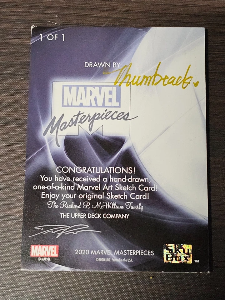 2020 Marvel Masterpieces Sketch Card Scarlet Witch  1/1 AP By Thumbtack - Image 2 of 2
