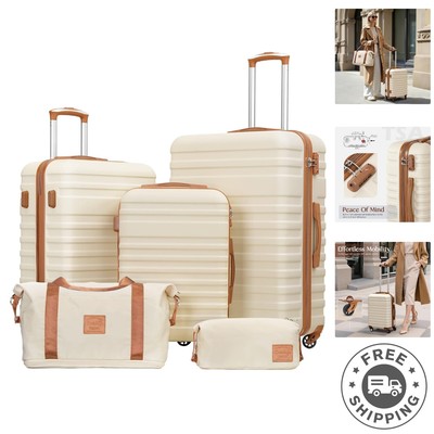 Travel in Style: 3 & 5-Piece White Luggage Set with TSA Lock and Versatile Bags