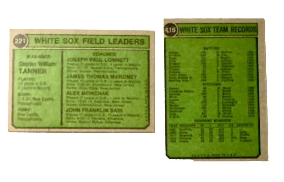 1974 Topps lote de 14 Medias Blancas: tarjeta de equipo, Gossage, Santo, madera, Kaat, curtidor Foto 3 de 4