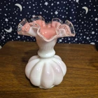 VINTAGE FENTON PINK MILK GLASS VASE DECOR 6.5” TALL