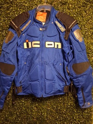 ICON TiMAX Blue Riding Nylon Motorcycle Jacket TITANIUM PADDED / Men s Xl