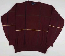 Vintage 90s Nautica Burgundy Multicolor Check Logo Sweater Vtg 1990s 100 Cotton