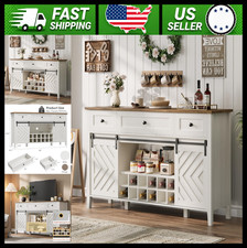 CABIHOME Armario Buffet Granja con Puerta Corredera de Granero, 3 Cajones, Blanco