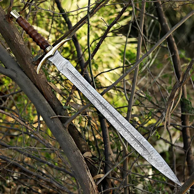 #ad Bold Pattern Damascus Steel Medieval Sword Battle Ready with Leather Sheath. $112.50