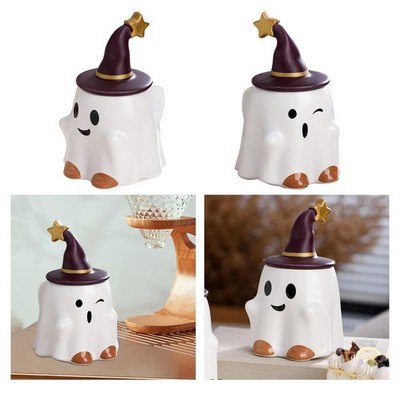 Süßer Geisterbecher Halloween Geisterbecher Wasserbecher Trinkgeschirr mit Deckel Keramiktasse für