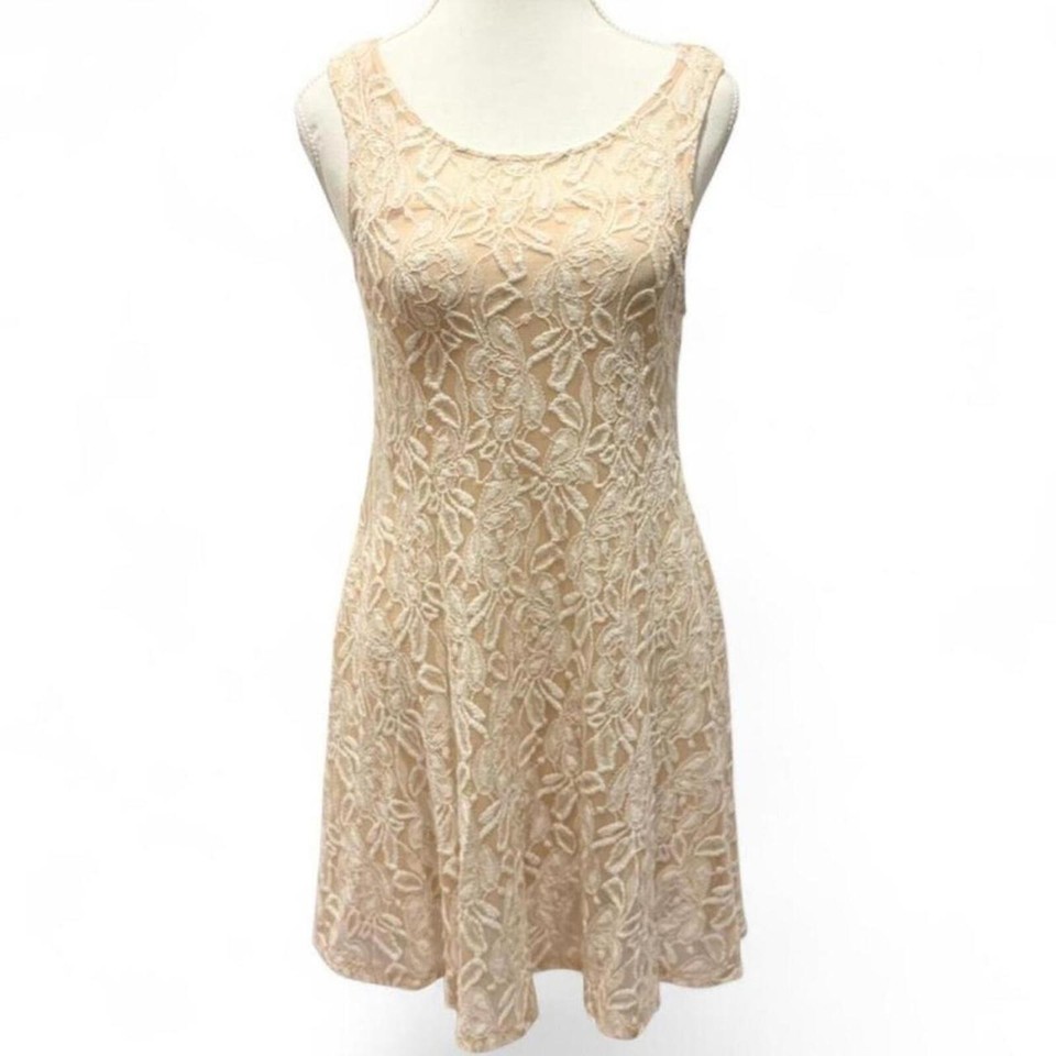 Free People Cream Lace Dress S Boho Fairycore Floral Embroidered Mini Slip Set