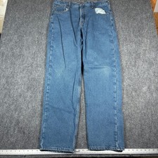 Carhartt Mens 38x34 Double Front Work Jeans Lined Denim Blue 100% Cotton