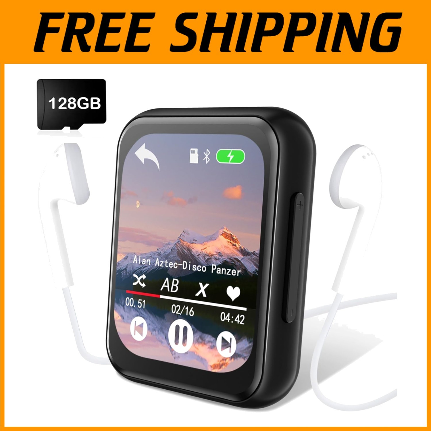 Bluetooth MP3 Player 128GB with FM Radio & Voice Recorder