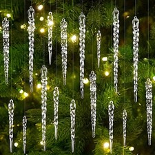 12/24/36pcs Crystal Clear Icicle Ornaments Christmas Tree Holiday Winter Decor