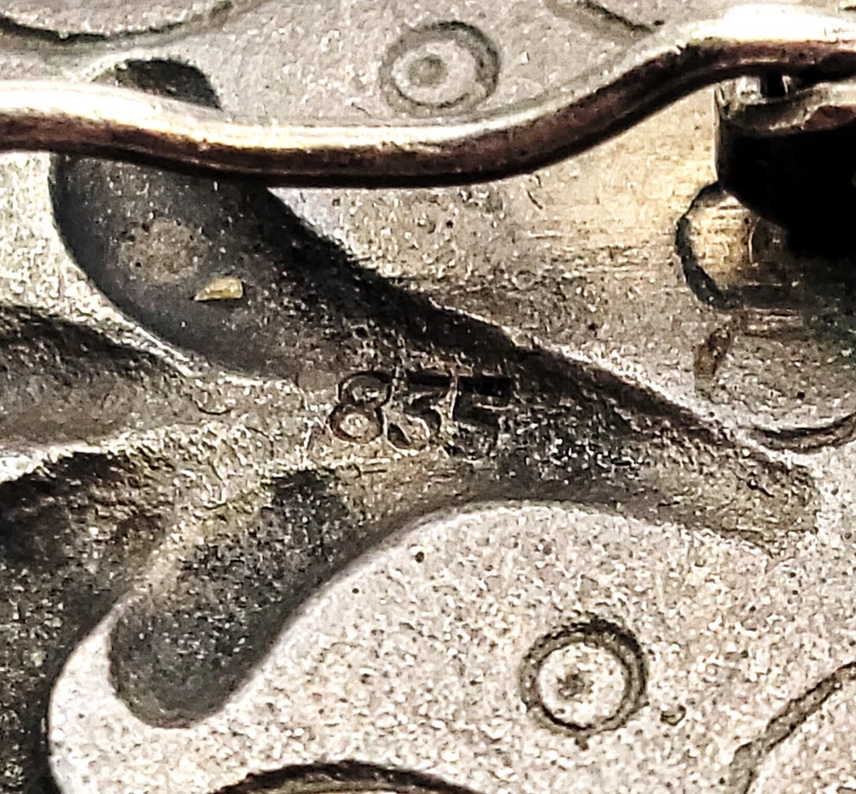 Atq Grabado 835 Plata Esmalte Blanco Alivio Tulipán Rectangular Forma Broche - Imagen 4 de 4