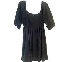 J. Crew Black Smocked Top Dress Balloon Sleeve Cotton Jersey NWOT Womens Size XL