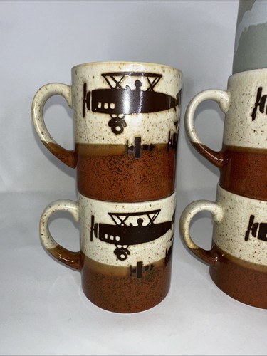 COFFEE MUGS VINTAGE BI-PLANE CERAMIC LOT OF 7 - Picture 3 of 9