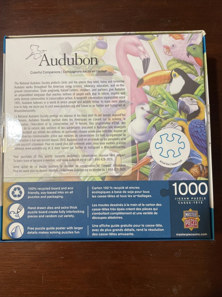 Masterpieces 1000 Pc Jigsaw Puzzle Audubon COLORFUL COMPANIONS Linen Birds NIB - Image 2 of 3