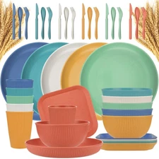 Dinnerware Sets, 42-Piece Kitchen Plates and Bowls Sets, Wheat Straw Dinnerwa...