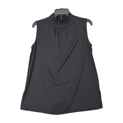 Ming Wang Women's Top Blouse Size XS Black Smocked Neckline Crepe Sleeveless 67