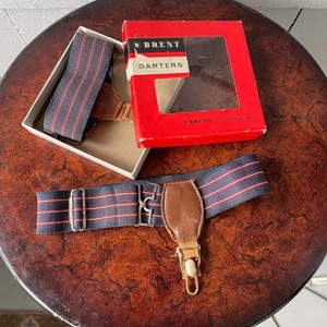 Vintage Blue & Red Adjustable “Brent” Garters For Socks in Original Box